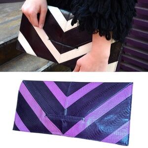 BEIRN NWT XL Chevron Envelope Clutch in Pink and purple genuine snakeskin NWT